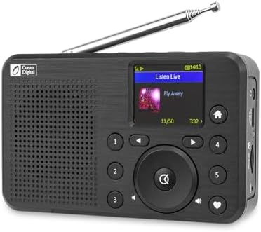 Ocean Digital WR-18 Handheld Portable Internet Radio, FM, Bluetooth Speaker, Micro SD, Rechargeable, 5 Preset Buttons, Dimmer, Auto-Off Timer