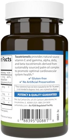 Carlson Tocotrienols, 40 mg, with Natural-Source Vitamin E, 30 Softgels | Gamma; Alpha; Delta; Beta; Sustainably Sourced
