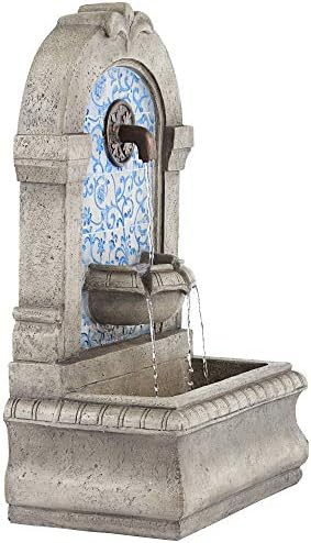 Manhasset 30 1/4" High Stone and Blue Outdoor Floor Large Fountain | Italian Decor Faux Standing Waterfall Tiered Cascading Water Feature for