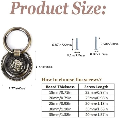 1.77 Inch Bronze Antique Drawer Pulls for Cabinet, 6 Packs