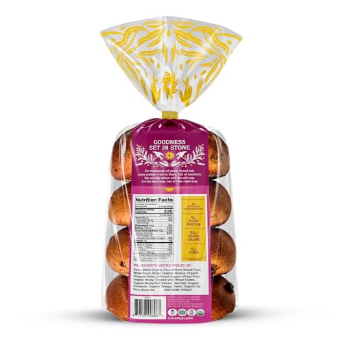 One Mighty Mill Whole Wheat Cinnamon Raisin Bagels, 100% Organic, Fresh-Milled, Stone-Ground Flour - No Preservatives or Artificial Ingredients