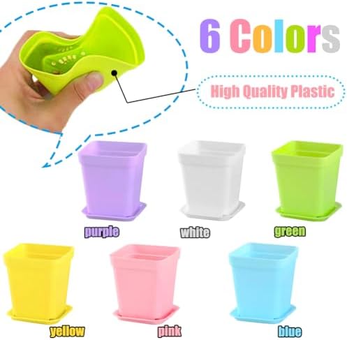 Haawooky 24 Pack Colorful Flower Pots Square Plastic Plant Pots Succulent Planter Nursery Pots with Saucers for Your Room