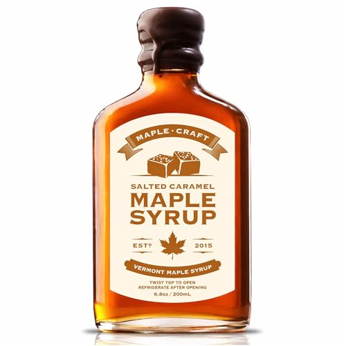 Maple Craft Foods Salted Caramel Maple Syrup – Organic Vermont Maple Syrup with Natural Caramel Flavor & Salt, Gourmet Flavored Syrup for Pancakes, Coffee, Baking and Desserts, 6.8 oz