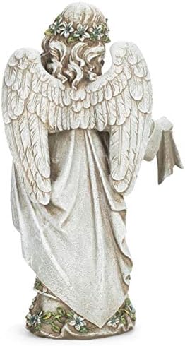 Roman Josephs Studio Inspirational Girl Angel Wearing Floral Trimmed Gown with Birds Garden Statue, 16.5-Inch