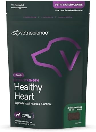 VetriScience Extra Strength Healthy Heart Chews, Vetri Cardio Supplement for Dogs, Cardio Support Supplement with Taurine, Carnitine, CoQ10