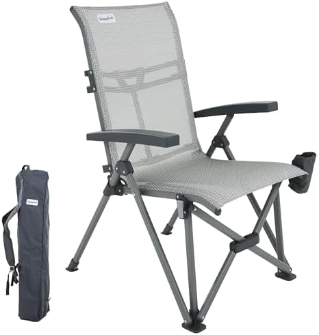 SUNNYFEEL High Back Folding Camping Chair 500 lbs with Aluminum Frame, Grey | Ergonomic Back Support, High-Resilience Fabric & Uv-Rated, Detachable Cup Holder and Carry Bag for Camping, Beach, RV, Patio