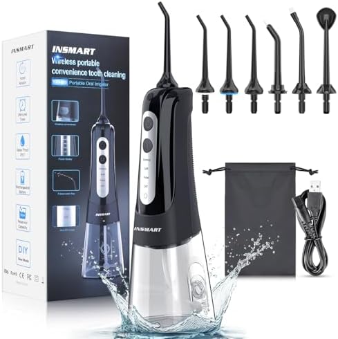 Cordless Water Dental Flosser Teeth Cleaner, INSMART Professional 300ML Tank DIY Mode USB Rechargeable Dental Oral Irrigator for Home and Travel