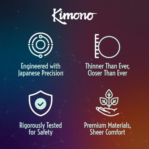 Kimono MicroThin Sheer Variety Pack of 12 - Multiple Styles of Ultrathin Condom Shapes, Unique Designs in One Pack, Natural Latex Condoms, Vegan-Friendly, No Latex Odor - Enhanced Sensitivity