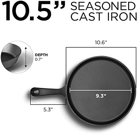 Commercial CHEF 10.5-Inch Cast Iron Round Griddle, Pre-Seasoned, CHFL911