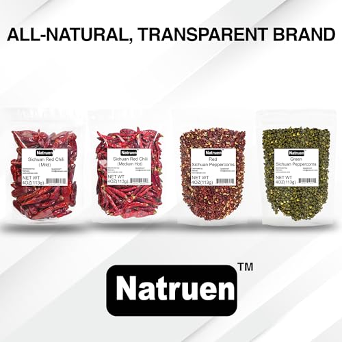 Natruen Dried Sichuan Red Chili Pods 4 oz, Medium Hot, Whole Chilies