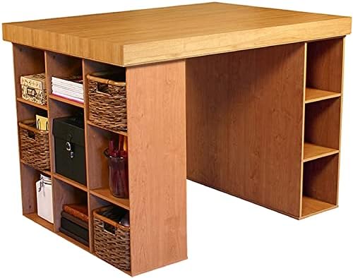 Project Center Desk with Bookcase and 3 Bin Cabinet-Oak