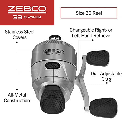 Zebco 33 Platinum Spincast Reel and Fishing Rod Combo, Anti-Reverse Clutch