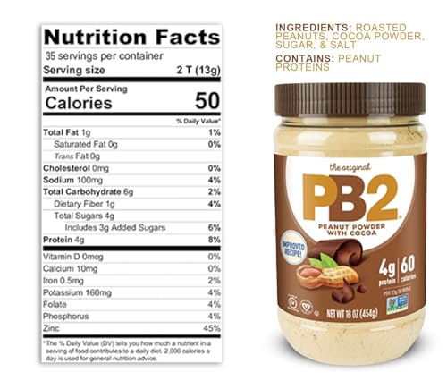 PB2 Powdered Peanut Butter Bundle - Original PB2 and Cocoa PB2 Peanut Butter Powder (Two 16oz Jars)