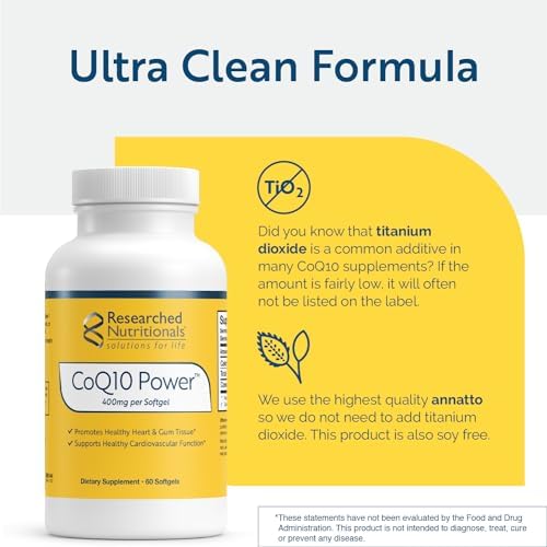 Researched Nutritionals CoQ10 400mg Softgels Heart Health Supplement, 60 Ct | Therapeutic-Strength Coenzyme Q10 Supplement, Supports Cellular Energy