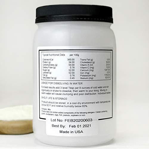 Non-Fat Dry Milk Powder, GRADE 'A', High-Heat Pasteurized, Non-GMO, Gluten-FREE, Made in USA, Net Wt. 1 Lb. 8 oz.