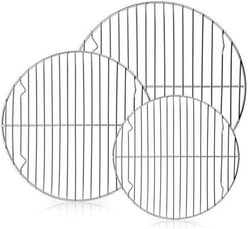 E-far Round Cooking Racks - Size 7½” & 9” & 10½” - Stainless Steel Round Steaming Baking Cooling Rack Set of 3, Multi-Purpose for Canning Air Fryer Pressure Cooker, Dishwasher Safe