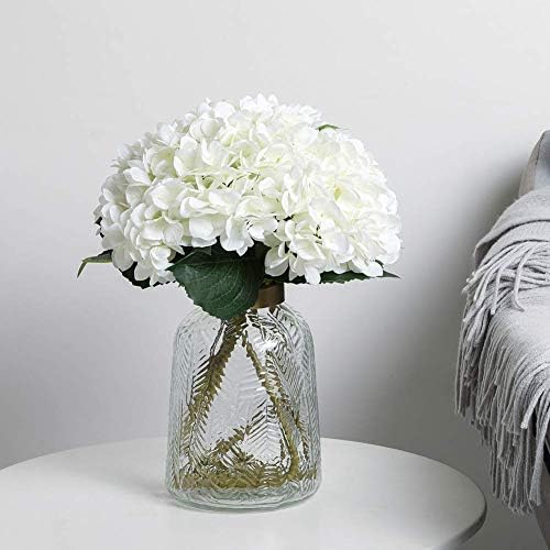 Kisflower 6pcs White Hydrangea Artificial Flowers - Faux Hydrangea Flowers, Fake Silk Flowers for Table Centerpiece