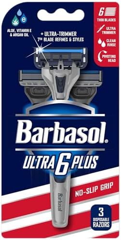 Barbasol Ultra 6 Plus Disposable Razor Value Pack (1 Pack/3 Total Razors) | Premium 6-Blade Disposable Razors, Close Shave technology