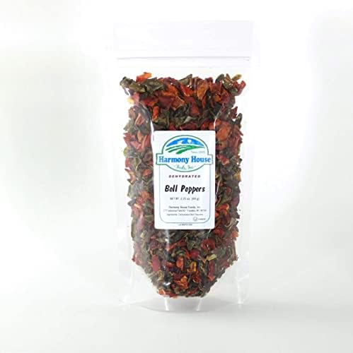 Harmony House Dried Mixed Bell Peppers, Diced – Dehydrated Vegetables for Cooking, Camping, Emergency Supply and More