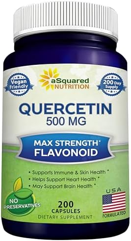 Quercetin 500mg Supplement - 200 Capsules - Dihydrate Powder Complex Pills | Max Strength Quercetin Dihydrate Supplements to Support Cardiovascular Health & Help Improve Immune Response