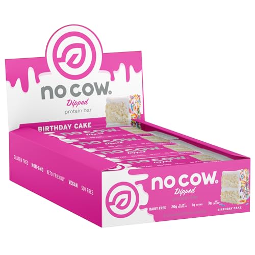 No Cow Peanut Butter Chocolate Chip Vegan Protein Bars, 12 Pack | 20g High Plant-Based Protein, High Fiber, Low Sugar, Gluten-Free, Dairy-Free, Soy-Free, Keto-Friendly Snack Bars