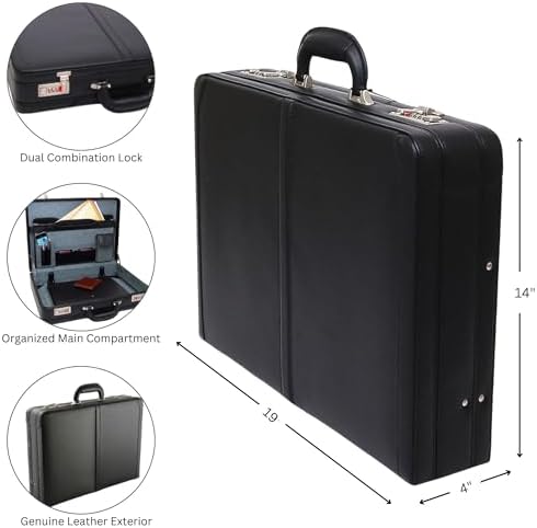 Alpine Swiss Mens Briefcase | Expandable Genuine Leather Attache Briefcase For Men | Dual Combination Lock Business Case