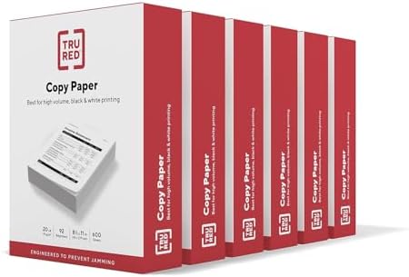 Staples TRU RED Copy & Printer Paper, 8.5 x 11, 20 lb, 92 Bright, 5,000 Sheets/Carton, White Letter Size Paper for Office, School & Home