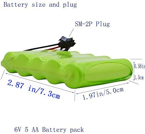 Blomiky 2 Pack 6.0V 2200mAh NiMH Rechargeable Battery with SM-2P Black 2 pin Plug and USB Cable fit for RC Car Vehicles Trucks 6V NiMh 2