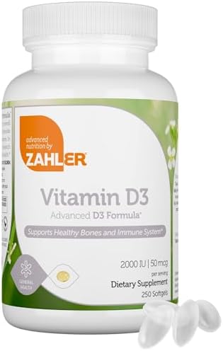 Zahler - Advanced Vitamin D3 2000 IU Softgels (250 Count) Kosher Vegetarian Friendly Vitamin D for Immune Support, Bone, Teeth & Muscle Health - Daily D3 Vitamin Supplement for Adults - Easy Swallow V