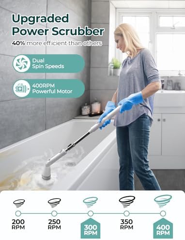 Sweepulire Electric Spin Scrubber for Cleaning, Shower Scrubber | with Long Handle, 2 Spin Speeds