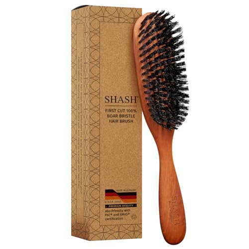 SHASH Classic German First Cut 100% Boar Bristle Hair Brush Since 1869 - Conditions Hair, Improves Texture, Exfoliates Scalp