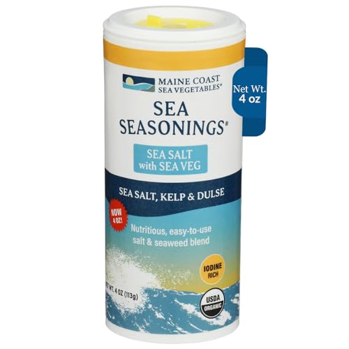 Maine Coast Sea Vegetables Sea Salt with Sea Veg Shaker, 4 oz - Wild-Harvested Seaweed Seasoning, Organic Dulse & Kelp Blend, Rich in Iodine