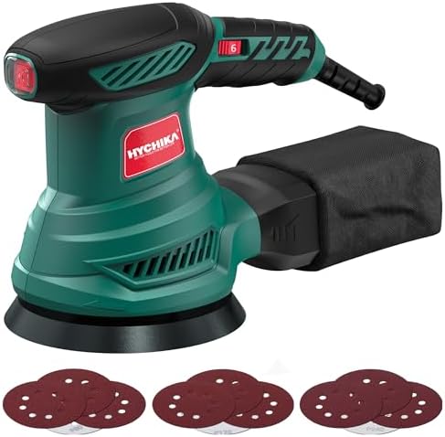 HYCHIKA 5-Inch Random Orbital Sander, 13000RPM Electric Palm Sander with 6 Variable Speeds, Powerful Motor