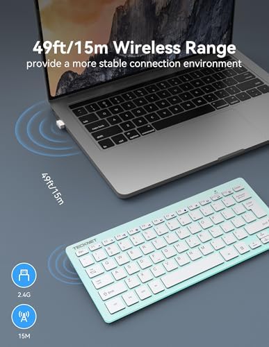 TECKNET 2.4G Wireless Keyboard - Mini Compact Keyboard with Media Hotkeys, 12-Month Battery Life, Compatible with PC, Desktop, Laptop, Smart TV - Black