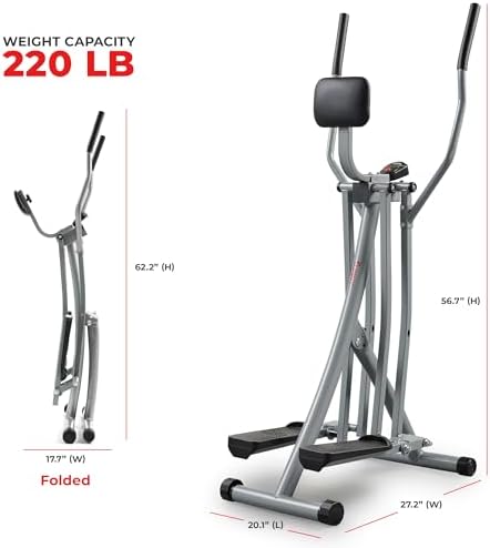 Sunny Health & Fitness Smart Air Walk Elliptical Glider Sprinter Trainer | 30" Stride, Low-Impact, Quiet Operation, Foldable and Compact Design, Digital Monitor, SunnyFit App Connectivity