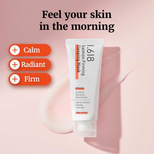1.618 Salmon Firming Sleeping Mask 3.53oz - Korean Overnight Moisturizer Face Cream with Peptide, Vit-P, Beta Glucan, Centella Asiatica, Ceramide NP