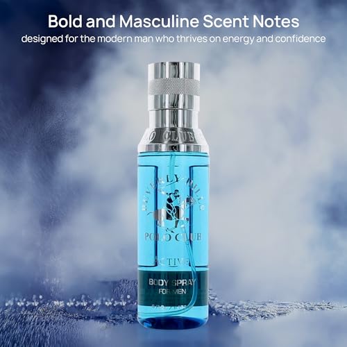 Beverly Hills Polo Club Body Spray for Men - BHPC Blaze - Fresh, Earthy with Notes of Cedar & Basil - Long Lasting Body Mist Cologne Scent - Ideal Gift for Him, 6oz