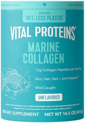 Vital Proteins Marine Collagen, Unflavored Stick Packs, 20 Count | Marine Collagen Peptides, Supports Hair Skin Nails & Joints, 10g Per Packet, Travel-Friendly Stick Packs, 20 Servings