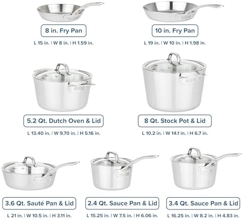 Viking Contemporary 3-Ply Pots and Pans Set, 10 Piece Stainless Steel Kitchen Cookware, Silver