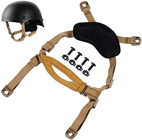 Helmet Chin Strap 4 Points for Tactical Fast/MICH/IBH Kevlar Bump Helmets Helmet Scrim, X-Nape Suspension System with Bolts and Screws Tan
