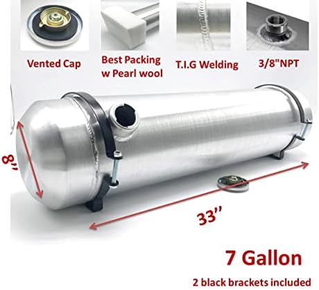 JSD 5 Gallons 8”x24“ Aluminum Spun Round Fuel Gas Tank Cell Fuel Tank with Bracket End Fill 1/4" NPT Outlet