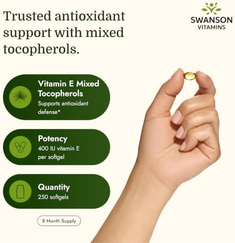 Swanson E-400 Mixed Tocopherols 400 IU, 250 Softgels | Provides 400 IU of Vitamin E from Mixed Tocopherols