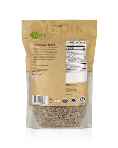 Yupik Organic Sunflower Seeds, No Shell, 2.2 lb (35.2 oz), Non-GMO, Vegan, Gluten-Free, Kosher, Raw Seeds, Salt-Free, Oil-Free, Source of Fiber & Iron, Healthy Snack, Ideal for Baking & Topping
