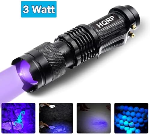 HQRP Powerful 365nm 3 Watt LED Flashlight Blacklight for Rocks, Stones, Illumination, Detection of Uranium, Vaseline, Depression Glass