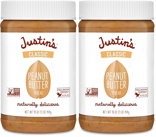 Justin's Classic Peanut Butter, Only Two Ingredients, No Stir, Gluten-free, Non-GMO, Keto-Friendly, Responsibly Sourced, 16oz Jar