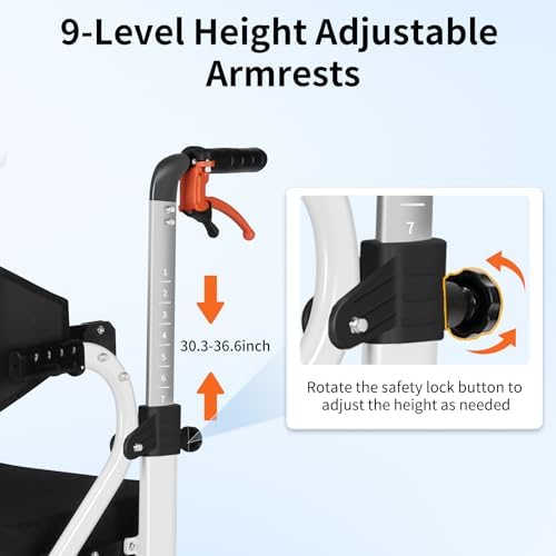 Nihhcune 4 in 1 Rollator Walker Transport Wheelchair Combo - No Assembly | 20lb Lightweight Mobility Rolling Walker with Seat for Seniors, Foldable Travel Chair, 8" All-Terrain Wheels, Supports 300lbs
