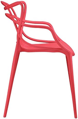Contemporary Modern Urban Designer Dining Kitchen Room Side Dining Chair, Set of Two Red Plastic