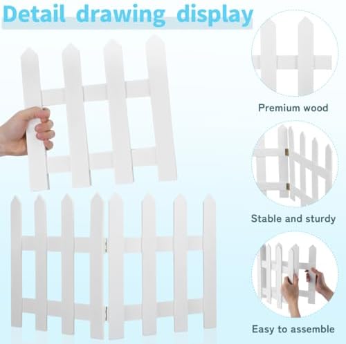 DOITOOL White Picket Fence Garden Border, Wood Decorative Garden Fence Animal Barrier Landscape Fencing Border for Dogs, Flower Bed