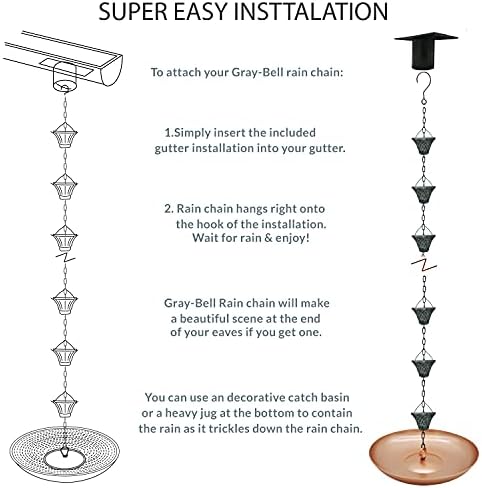 8.5FT Bell Iron Rain Chain for Gutters and Rain Barrel+Adapter, Blue