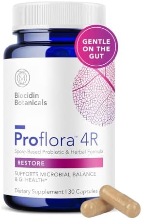 Biocidin Proflora 4R Spore Probiotic for Gut Health & Digestion, 30 Count | Vegan Probiotic, Bacillus, Organic Aloe, Marshmallow Root & Quercetin
